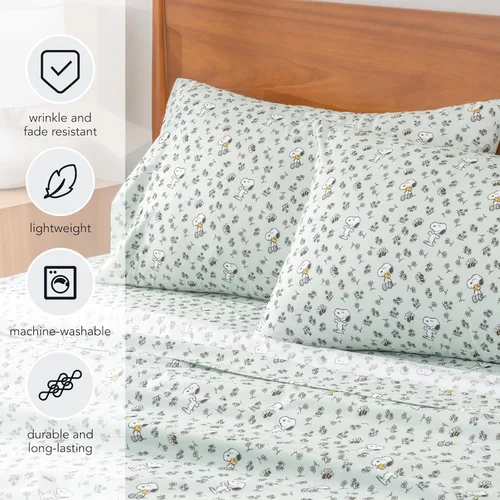 Miniatura 9 de Berkshire Blanket Peanuts® - Juego de sábanas para niños, tamaño individual, 3 piezas, lindo personaje Snoopy impreso, sábanas de microfibra suave