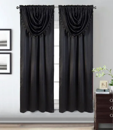 GLORY RUGS Panel de ventana con cenefa adjunta para dormitorio, sala de estar, comedor, 42 x 84 pulgadas, color negro