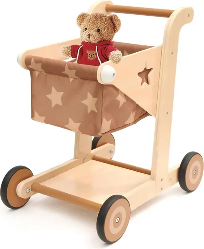 Miniatura 8 de Asweets Andador de Bebé de Madera 2 en 1 para Empujar y Jalar Cochecito de Muñecas, Carrito de Compras Andador de Aprendizaje para Niños y Niñas