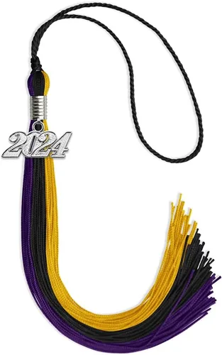Miniatura 37 de Endea Graduation Borla de triple color con gota de fecha plateada (negro/dorado/granate, 2020)