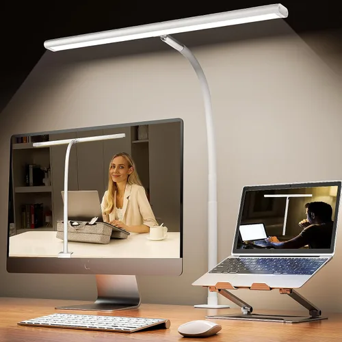 Miniatura 11 de Airlonv Lámpara de escritorio LED para oficina y hogar, luz de escritorio con atenuación continua ajustable y cuello de cisne flexible, lámpara
