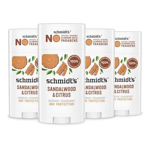 Schmidt's - Desodorante natural unisex Sandalwood and Citrus, sin aluminio, sin olores por 24 h, certificado natural, vegano y libre de crueldad,
