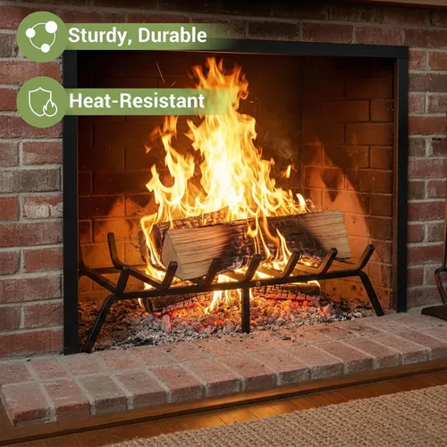 Miniatura 6 de Rejilla de chimenea de 24 pulgadas, soporte de troncos de acero sólido de 1/2 pulgada, estante de leña resistente con 7 barras de soporte y 6 patas