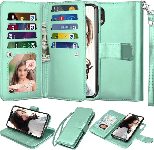 Miniatura 8 de Njjex Funda tipo cartera para iPhone XR, para iPhone XR, piel sintética [9 ranuras para tarjetas] Soporte de crédito de identificación [desmontable]