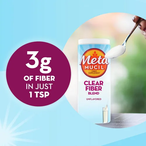 Miniatura 4 de Suplemento de fibra Metamucil, polvo de mezcla transparente sin sabor, sin granos, sin azúcar añadida, mezcla de suplemento de fibra prebiótica a