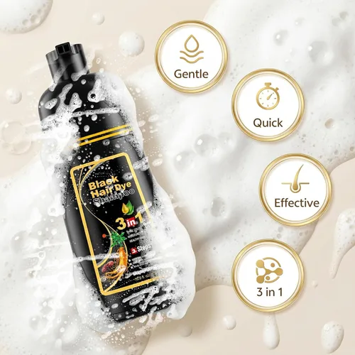 Miniatura 4 de JUANCHI - Champú negro para teñir el cabello 3 en 1, champú negro tinte para el cabello para cobertura de canas, color de cabello para mujeres