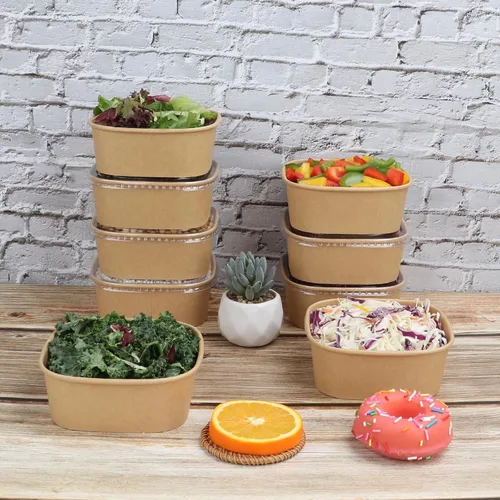 Miniatura 3 de Cuencos desechables de papel kraft de 17 onzas con tapas, recipientes de alimentos, cuencos de sopa, suministros de fiesta, cuencos de golosinas