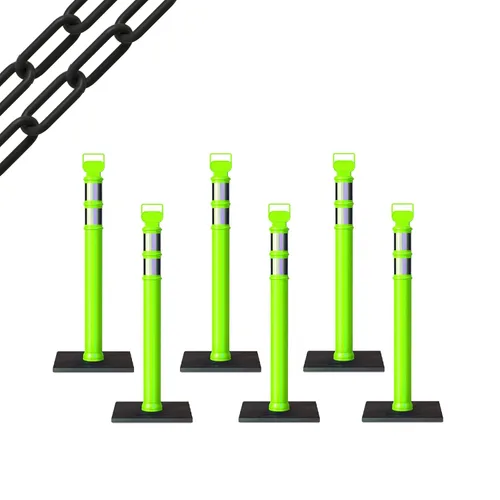Miniatura 83 de Trafford Industrial - Paquete de 6 postes de delineador de 45 pulgadas, collares reflectantes de 3 pulgadas, base de goma de 10 libras