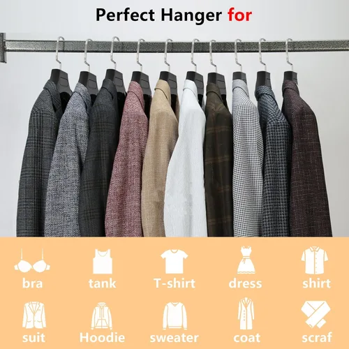 Miniatura 6 de DEDU Perchas de traje para hombres, paquete de 40 perchas extra anchas antideslizantes de ancho 17.7 pulgadas, perchas de plástico grueso negro