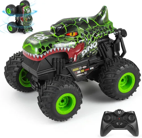 Miniatura 12 de DYODYORC Auto a control remoto, juguete de camión monstruo de dinosaurio todo terreno de 2.4 GHz, camión RC con música, 3 efectos de iluminación