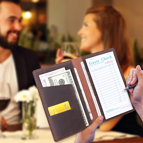 Miniatura 5 de Libros para meseros para camarera, tarjetero de cuero para presentación de comandas para camarera, organizador para personal de restaurante con Café