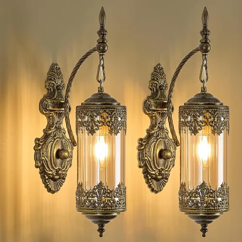 Miniatura 16 de VitaLink Aplique de pared rústico de cristal vintage con 2 luces y estilo gótico antiguo, lámpara de pared retro de mediados de centro, lámpara