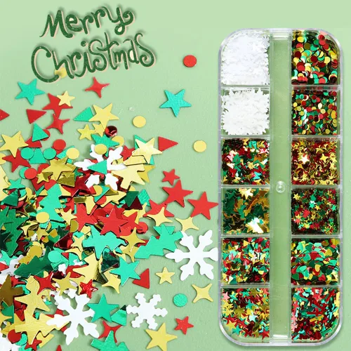Miniatura 3 de 12 rejillas para arte de uñas de Navidad, lentejuelas holográficas 3D, copos de nieve láser, estrella, mariposa, invierno, vacaciones, purpurina
