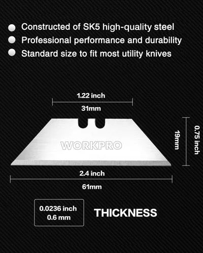 Miniatura 2 de WORKPRO - Juego de 50 cuchillas para cuchillo utilitario con dispensador, cortador de caja de acero SK5, cuchillas estándar para reemplazo
