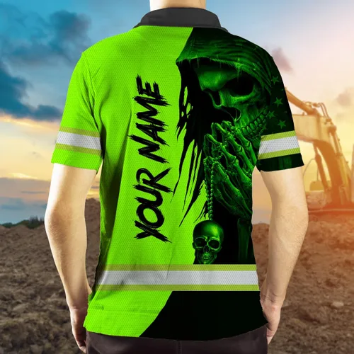 Miniatura 5 de Maddly Polo de alta visibilidad con diseño de calavera y bandera de Estados Unidos, ropa de trabajo patriótica con nombre personalizado para Polo 11