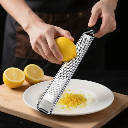 Miniatura 3 de Rallador de limón y queso con mango de agarre seguro, acero inoxidable, 15 x 1.4 pulgadas