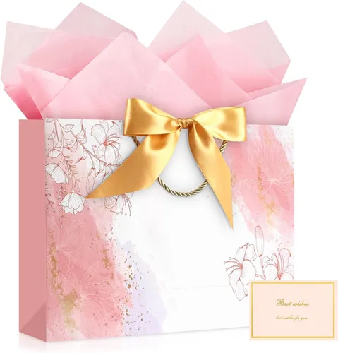 Miniatura 28 de JMANNI Bolsas de regalo, 3 piezas de tamaño mediano con cinta de lazo, bolsa de regalo de papel portátil, patrón de mármol, para cualquier ocasión