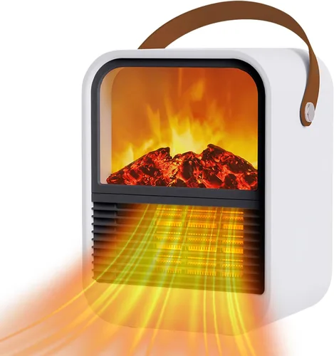 Calentador de Chimenea Eléctrica Portátil Mini, Calentadores de Espacio para Habitaciones Pequeñas para Uso Interior con Llamas 3D, Calentador de
