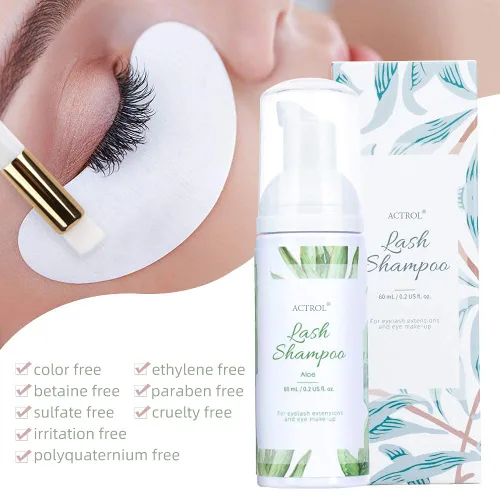 Miniatura 4 de ACTROL Limpiador de extensiones de pestañas, 2.0 fl oz, champú natural para extensiones de pestañas, aloe profesional, limpiador espumoso