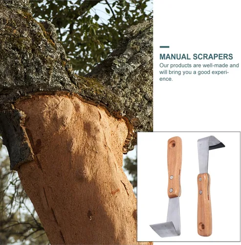 Miniatura 6 de Housoutil Herramienta de eliminación de corteza de árbol, 2 piezas de descortezado de troncos con mango de madera, raspador de corteza afilado