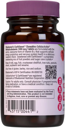 Miniatura 3 de Bluebonnet EarthSweet Metilcobalamina 1,000 mcg Forma de coenzima activa de vitamina B12 apoya el impulso de energía y el metabolismo - Vegano, sin
