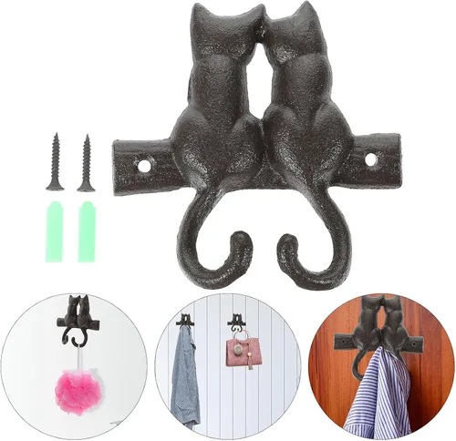 Miniatura 4 de Housoutil Gancho de sombrero y abrigo en forma de gato de estilo retro de hierro para el hogar montado en la pared colgante decorativo