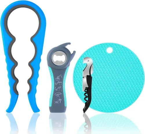 Miniatura 9 de Bloss Abridor de Frascos Abridor de Botellas Agarre de Frascos para Manos Débiles, Personas Mayores con Artritis y Niños, 4 en 1 Herramienta