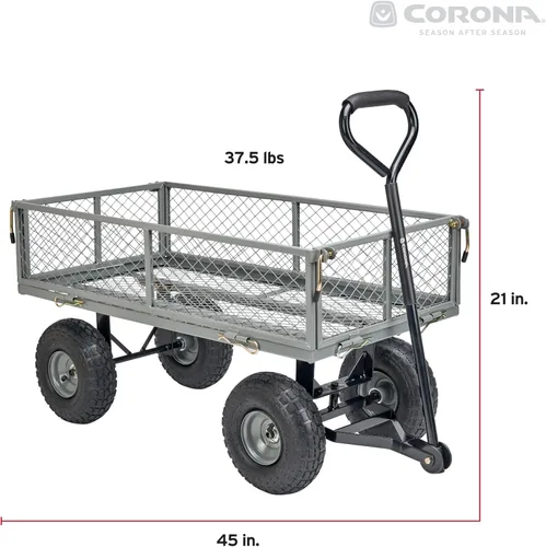 Miniatura 3 de Corona Carro de metal para paisajismo, capacidad de 400 libras, lados plegables, neumáticos de 10 pulgadas para patio, jardinería, corteza
