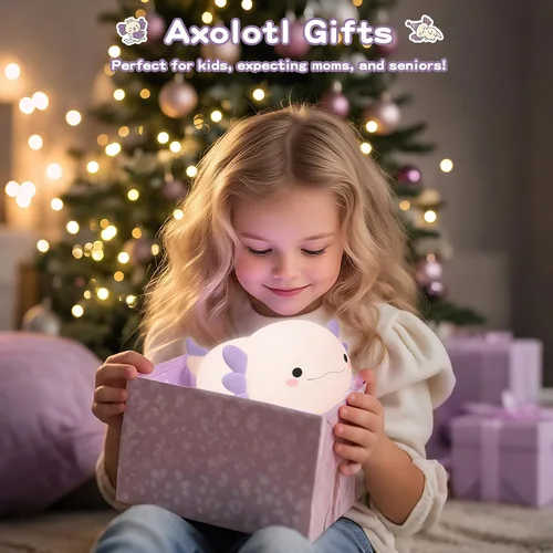 Miniatura 5 de FAMIDUO Axolotl - Luz nocturna para niños, bonita lámpara de ajolote morado, luz nocturna LED blanda para guardería, lámpara táctil de cabecera
