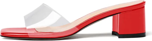 Miniatura 2 de WAYDERNS Sandalias de tacón grueso transparentes con punta cuadrada para mujer de 2 pulgadas, Transparente