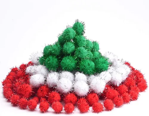 Miniatura 3 de Livder Pompones de Navidad de Glitter Rojo, Verde y Blanco, Pompones Esponjosos, Suministros para Manualidades y Decoración DIY