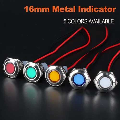 Miniatura 4 de 2 piezas de 16 mm (5/8") luz indicadora LED, 12-24V AC/DC 20mA, lámpara piloto de metal impermeable IP67 de ahorro de energía, lámpara plana de Verde
