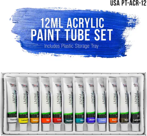 Miniatura 2 de U.S. Art Supply Juego de pintura acrílica profesional de 12 colores en tubos de 0.4 fl oz, pigmentos ricos en colores vivos para artistas