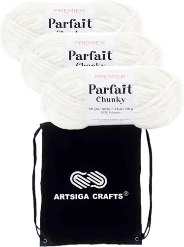 Miniatura 44 de Premier Yarns Parfait Chunky Mushroom 1150-41 (6 madejas - mismo lote de tinte) Peso S Bulky #6 Hilo de poliéster para ganchillo y punto con bolsa