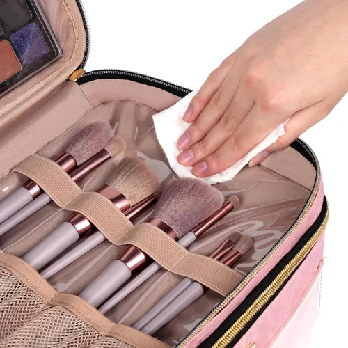 Miniatura 6 de BAFAMYE Bolsa de Maquillaje de Viaje de Doble Capa para Mujeres, Estuche Cosmético Grande, Organizador para Accesorios de Tamaño de Viaje, Botellas