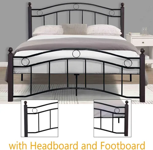 Miniatura 4 de Base de cama moderna con cabecero y estribo, plataforma resistente con almacenamiento debajo de la cama, base de colchón, sin ruido, soporte