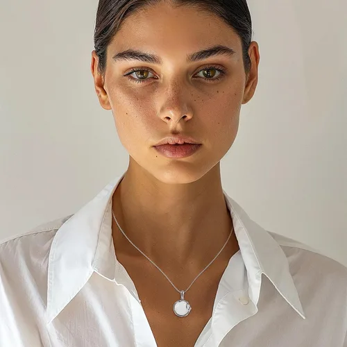 Miniatura 2 de 925 Sterling Silver Natural Moonstone Necklace - 14mm White Iridescent Round Gemstone Pendant, June Gemini Birthstone Birthday Present - Unique