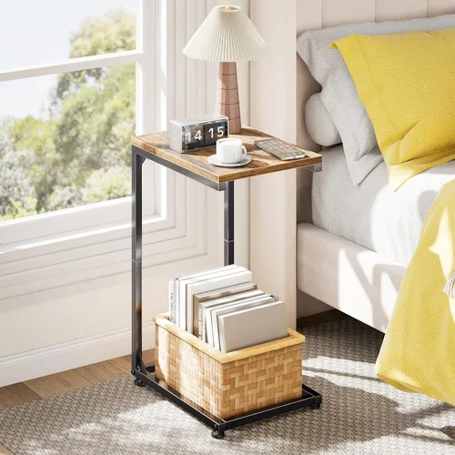 Miniatura 6 de Simple Trending - Mesa auxiliar en forma de C, mesa lateral para sofá, pequeña mesa de sofá con bandeja para TV y marco de metal para sala de estar