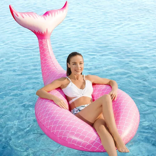 Miniatura 8 de Jasonwell - Flotador de cola de sirena inflable gigante con válvulas rápidas para verano, playa, natación, alberca, fiesta, juguetes de decoración