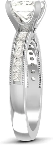 Miniatura 3 de Anillo de compromiso con halo de diamantes creados en laboratorio, con certificación IGI de 2.68 quilates, con milgrain en oro rosa amarillo blanco