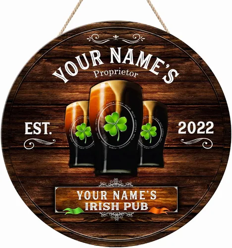 Miniatura 15 de ARTSY WOODSY Letrero de madera de pub irlandés personalizado (no tallado real), decoración del día de San Patricio, accesorios de placa de arte