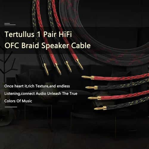 Miniatura 4 de Tertullus 1 par de cable de altavoz trenzado OFC de alta fidelidad con enchufe banana a enchufes banana para amplificador de altavoz, conciertos
