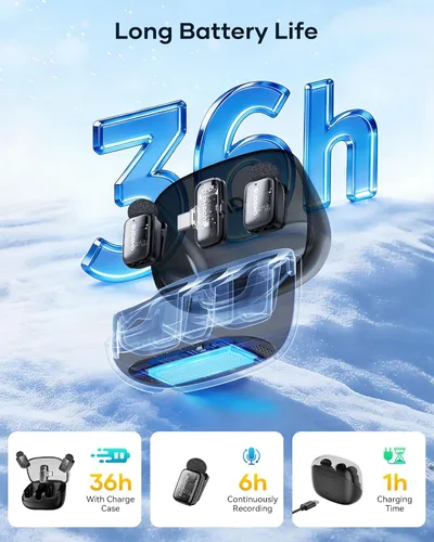 Miniatura 8 de Mini micrófonos inalámbricos Lavalier para iPhone iPad Android con funda de carga, micrófono de solapa USB C con reducción de ruido y modo cambiador