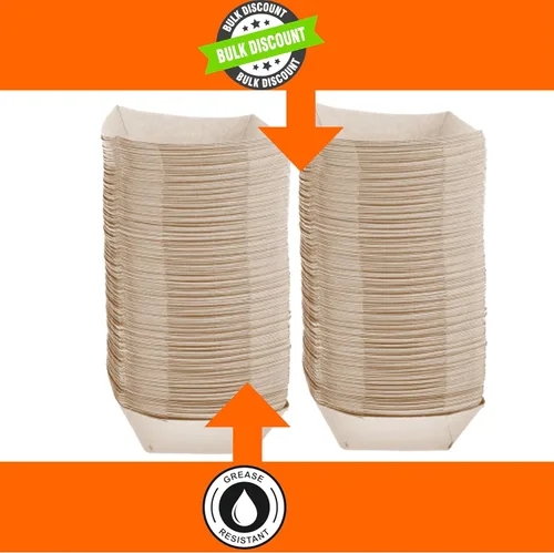 Miniatura 5 de Bandejas de papel para alimentos, papel kraft. Extra grandes (5 libras). Paquete de 250 botes desechables y reciclables. Para condimentos