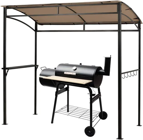 Miniatura 9 de Tangkula - Cenador de parrilla de 7 pies, toldo para barbacoa de patio con estante de servicio y ganchos de almacenamiento, refugio curvo para Café