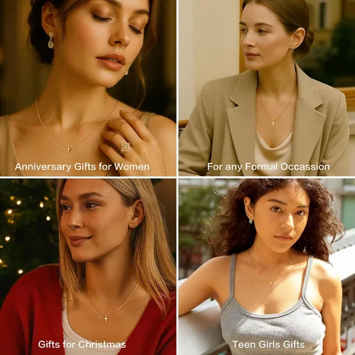 Miniatura 27 de Collar de cruz para mujeres y niñas, delicado chapado en oro de 14 quilates, gargantilla con dije de cruz que no se deslustra, impermeable, moderno