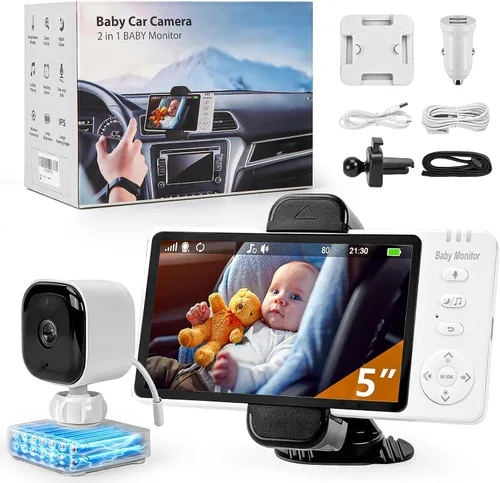 Cámara Inalámbrica para Coche de Bebé 2000mAh Monitor 3500mAh Encendido/Apagado Automático Monitor de Cámara de Bebé para Coche Sin Wifi - Espejo