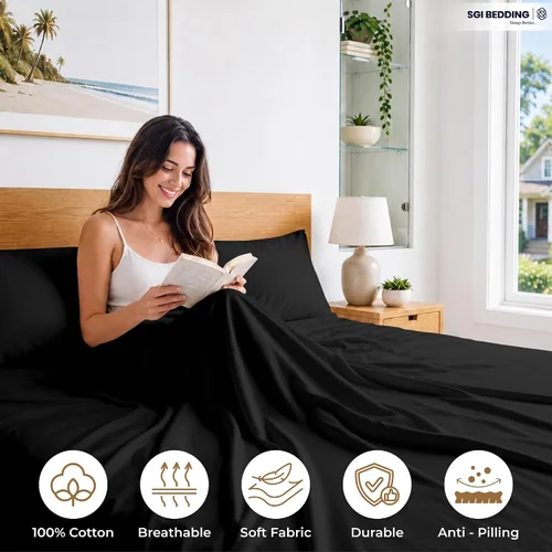 Miniatura 3 de SGI bedding Juego de sábanas 100% de algodón egipcio, tamaño Queen, 600 hilos, suaves, frescas, bolsillo profundo de 15 pulgadas, ropa de cama de 09
