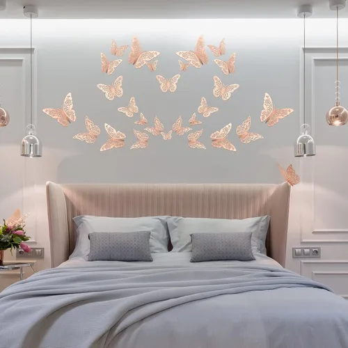 Miniatura 4 de Decoración de pared de mariposa 3D, 72 piezas, 3 estilos, 3 tamaños, mariposas de oro rosa para fiestas, cumpleaños, decoraciones de pasteles