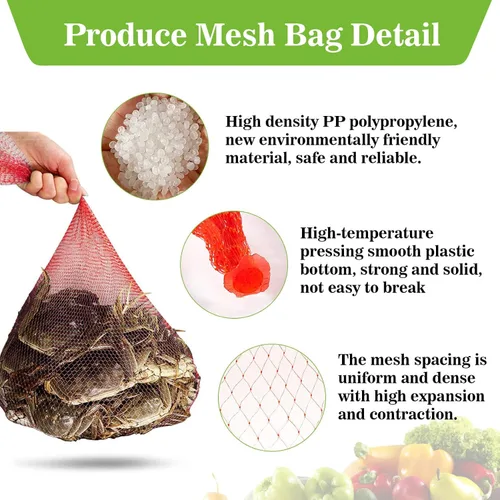 Miniatura 3 de Sukh 90 bolsas de malla para productos – Bolsas de malla para verduras de 24 pulgadas, red de almacenamiento de cebolla, red de mariscos para Rojo